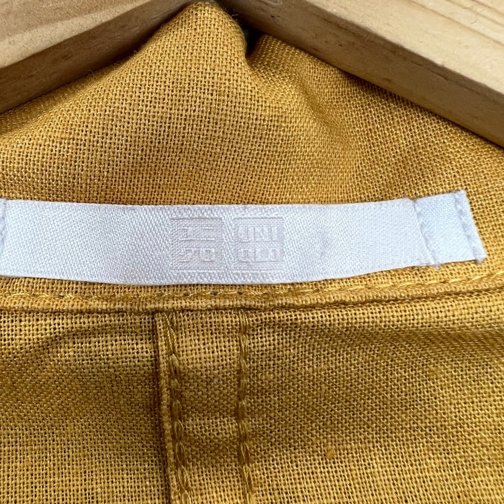 UNIQLO Shirt Jacket Womens L Mustard Yellow Linen Cotton 211-427065 Oversized - Picture 5 of 16